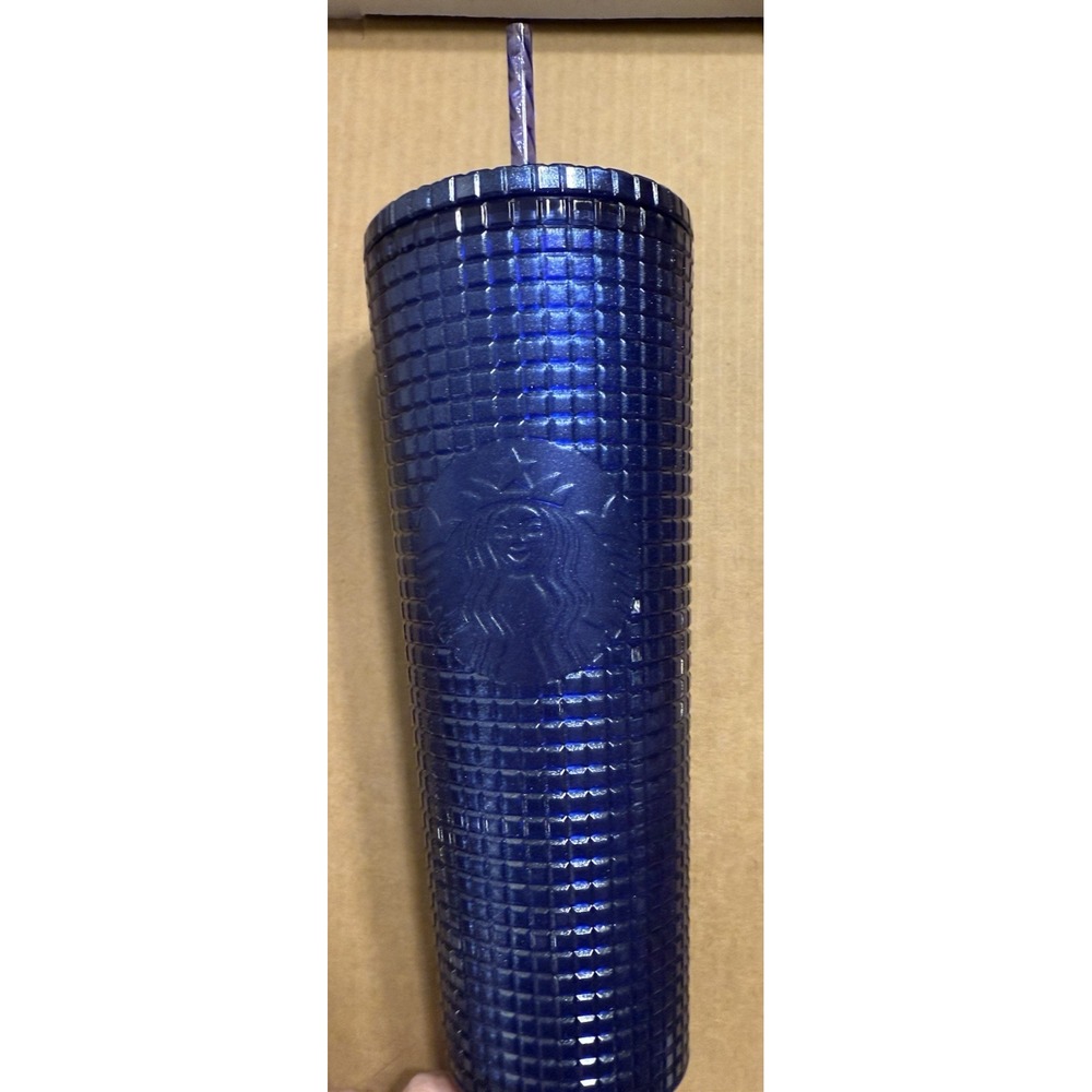 Starbucks 2023 COBALT BLUE Glitter Grid 24oz Venti Tumbler  New